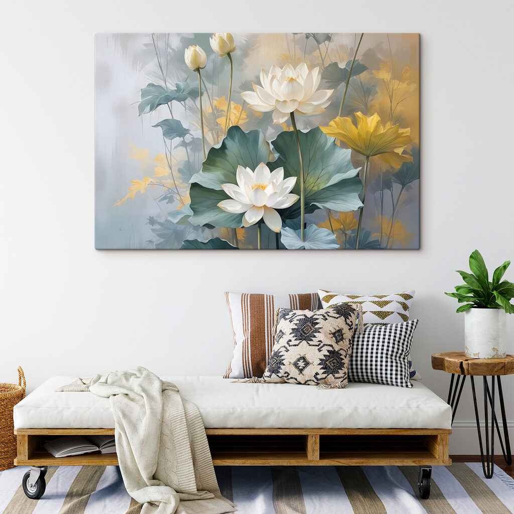 Painting of white flowers and green leaves Painting of white flowers and green leaves