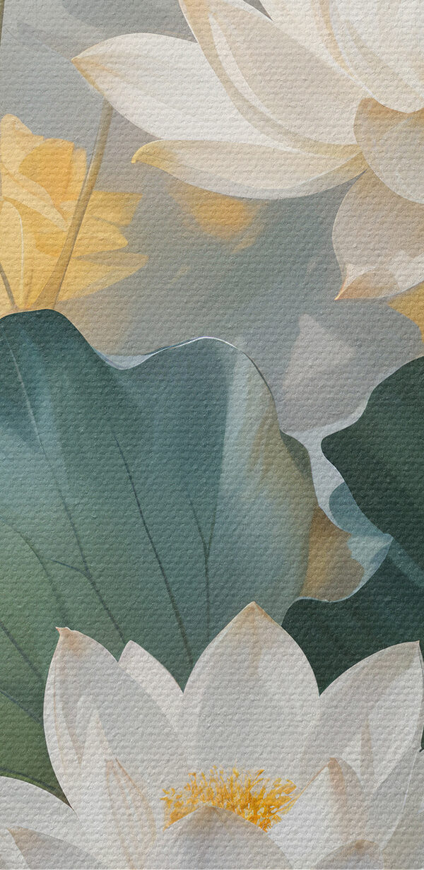 Gemälde mit weißen Blumen und grünen Blättern Gemälde mit weißen Blumen und grünen Blättern