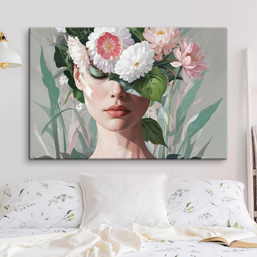 Frau mit Blumen auf dem Kopf