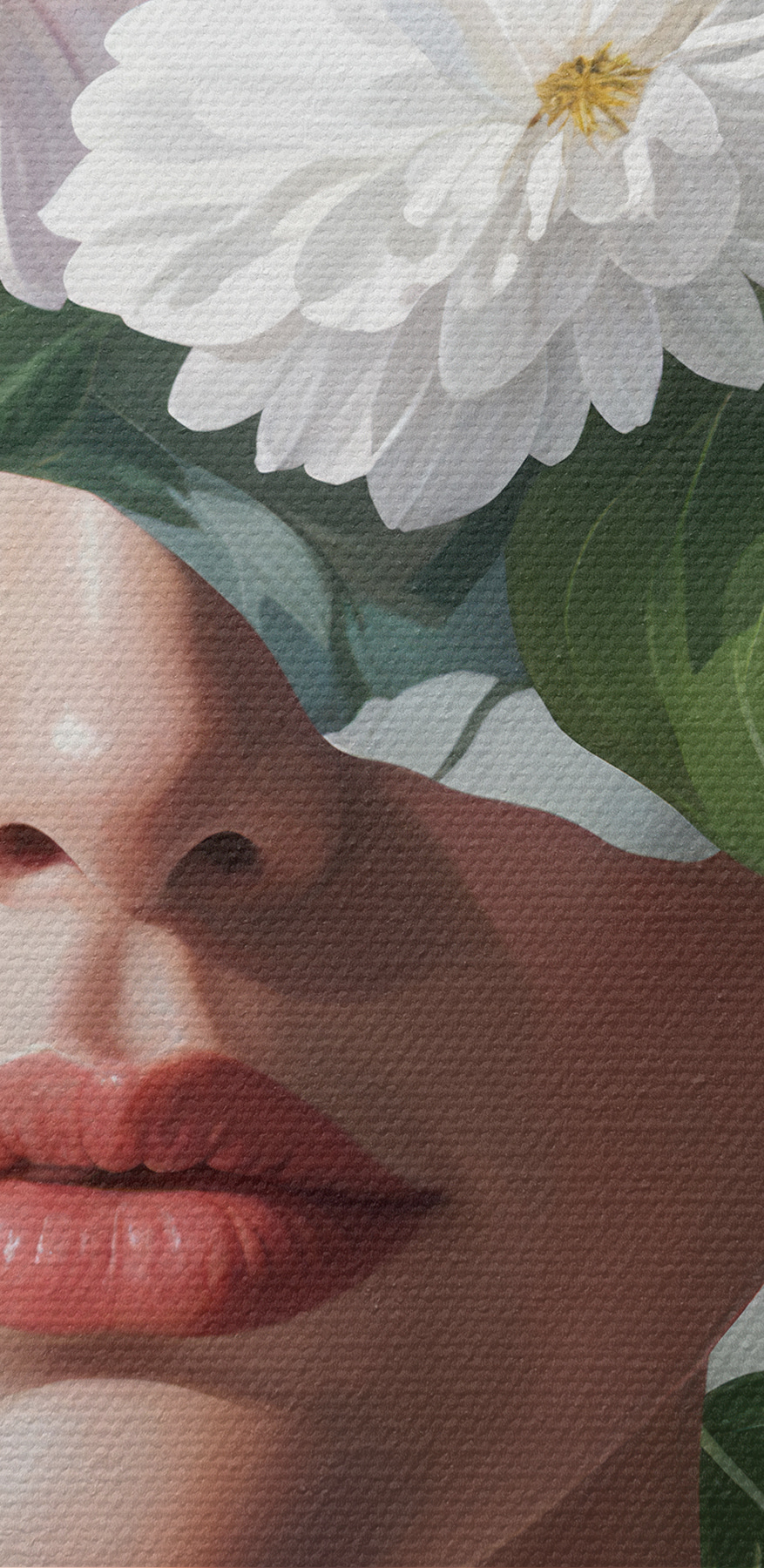 Frau mit Blumen auf dem Kopf