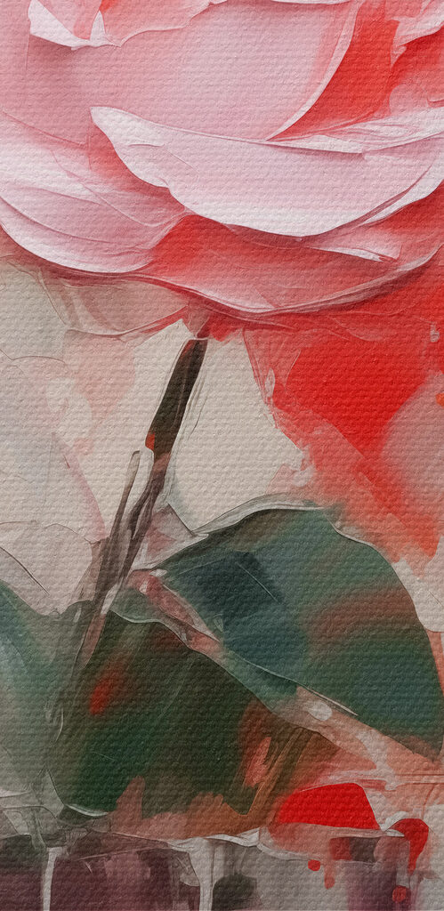 Painting of a pink rose in a pot