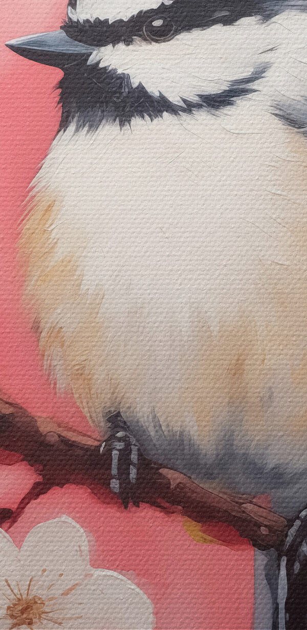 Vogel auf einem Zweig mit weißen Blüten Vogel auf einem Zweig mit weißen Blüten