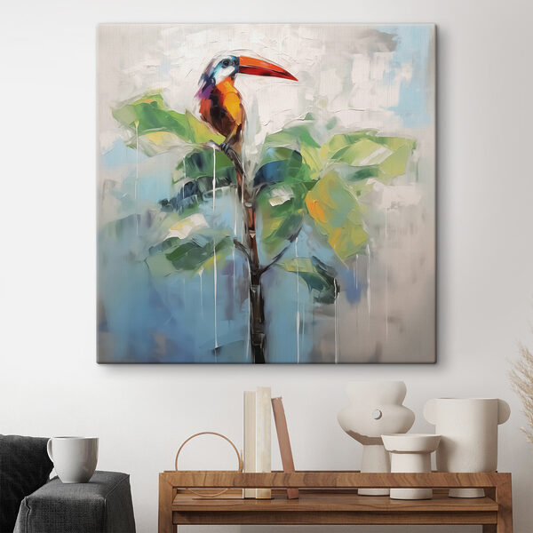Gemälde eines Vogels auf einem Ast Gemälde eines Vogels auf einem Ast
