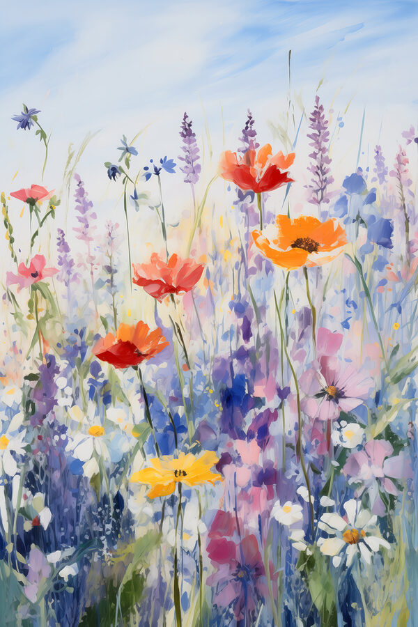 Gemälde von Blumen auf einem Feld Gemälde von Blumen auf einem Feld