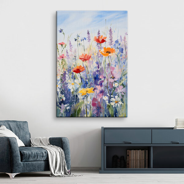 Gemälde von Blumen auf einem Feld Gemälde von Blumen auf einem Feld