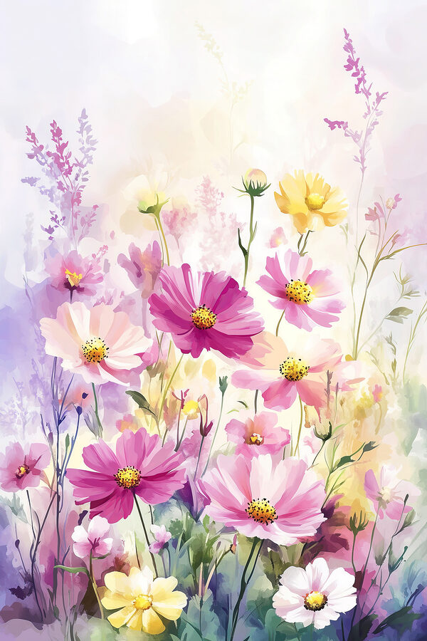 Gemälde von Blumen auf einem Feld Gemälde von Blumen auf einem Feld