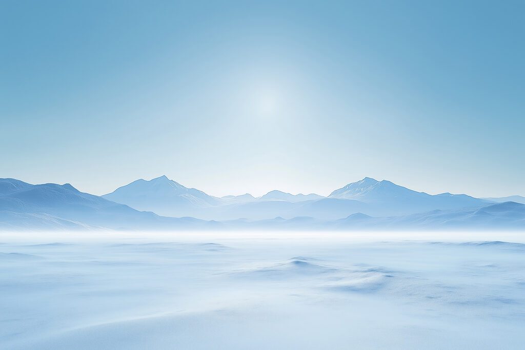 Verschneite Landschaft mit Bergen in der Ferne Verschneite Landschaft mit Bergen in der Ferne