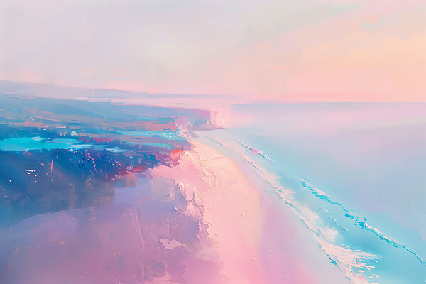 Strand mit rosa und blauem Himmel Strand mit rosa und blauem Himmel