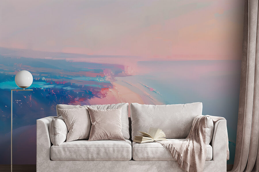 Strand mit rosa und blauem Himmel Strand mit rosa und blauem Himmel