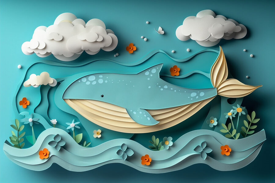 Scherenschnitt-Wal im Meer