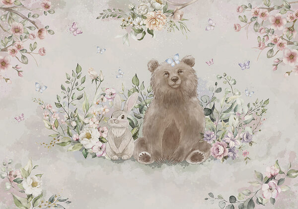 Bär und Kaninchen mit Blumen Bär und Kaninchen mit Blumen