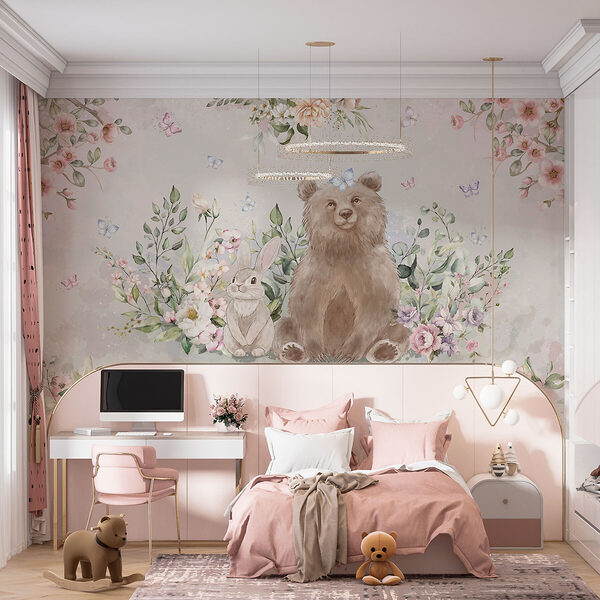 Bär und Kaninchen mit Blumen Bär und Kaninchen mit Blumen