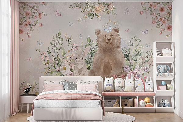 Bär und Kaninchen mit Blumen Bär und Kaninchen mit Blumen
