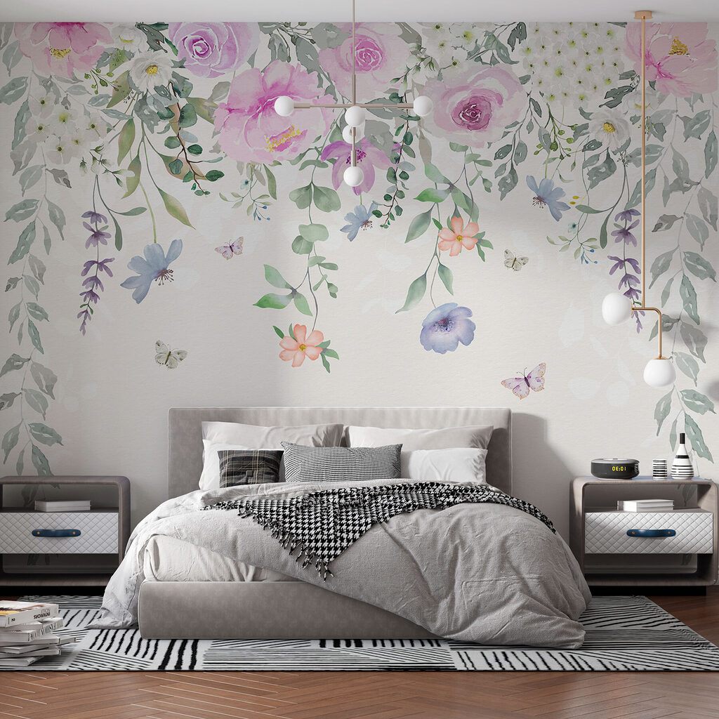 Painting of flowers and butterflies