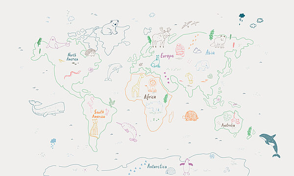 Karte der Welt mit Tieren und Text Karte der Welt mit Tieren und Text