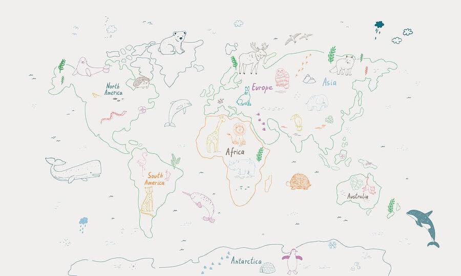 Karte der Welt mit Tieren und Text Karte der Welt mit Tieren und Text