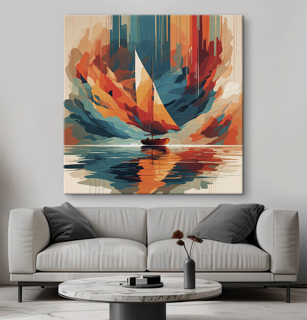 Segelboot auf dem Wasser mit bunten Wolken Segelboot auf dem Wasser mit bunten Wolken