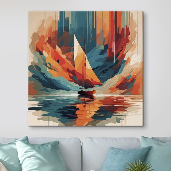 Segelboot auf dem Wasser mit bunten Wolken Segelboot auf dem Wasser mit bunten Wolken