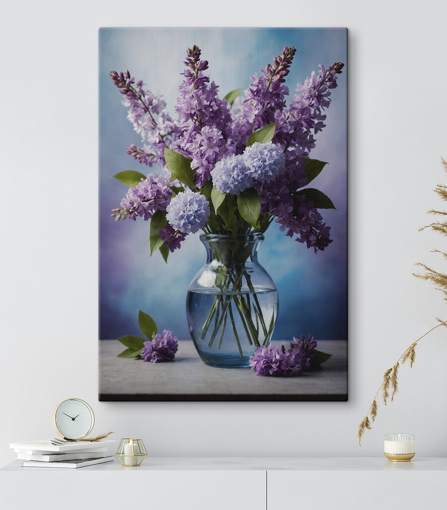 Vase mit lila Blumen