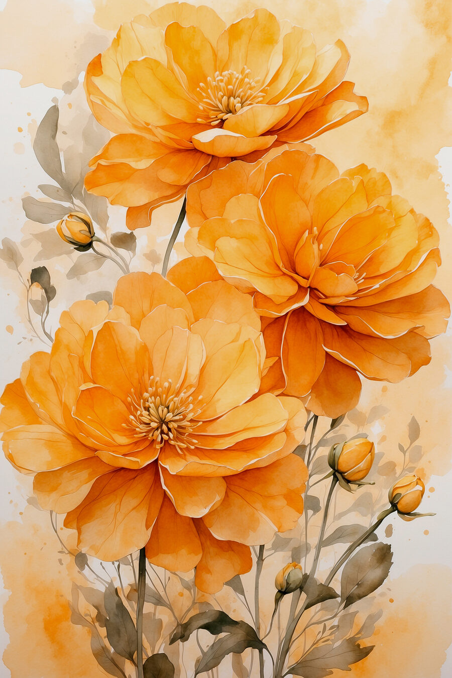 Malerei von orangefarbenen Blumen