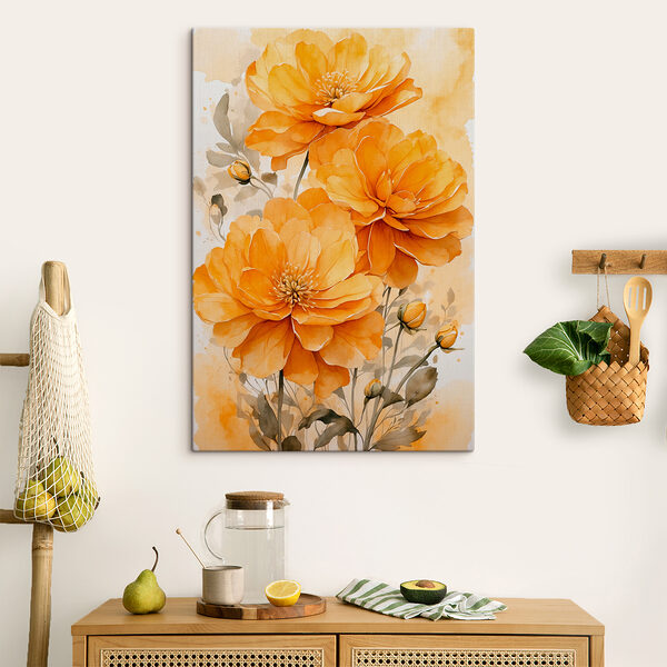 Malerei von orangefarbenen Blumen Malerei von orangefarbenen Blumen
