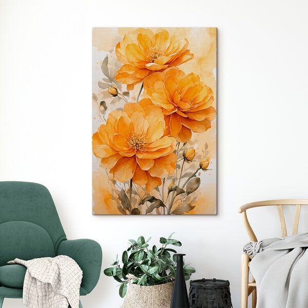 Malerei von orangefarbenen Blumen Malerei von orangefarbenen Blumen