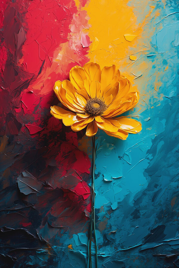 Gelbe Blume auf blauem und rotem Hintergrund Gelbe Blume auf blauem und rotem Hintergrund