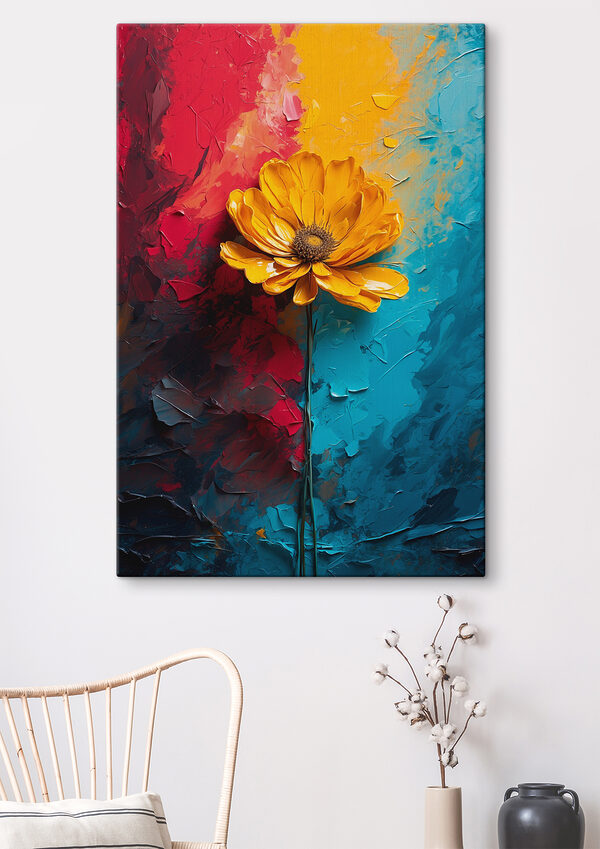 Gelbe Blume auf blauem und rotem Hintergrund Gelbe Blume auf blauem und rotem Hintergrund