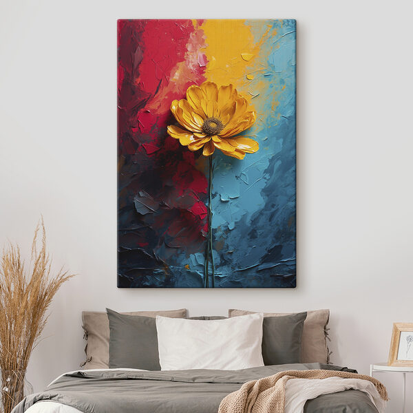 Gelbe Blume auf blauem und rotem Hintergrund Gelbe Blume auf blauem und rotem Hintergrund