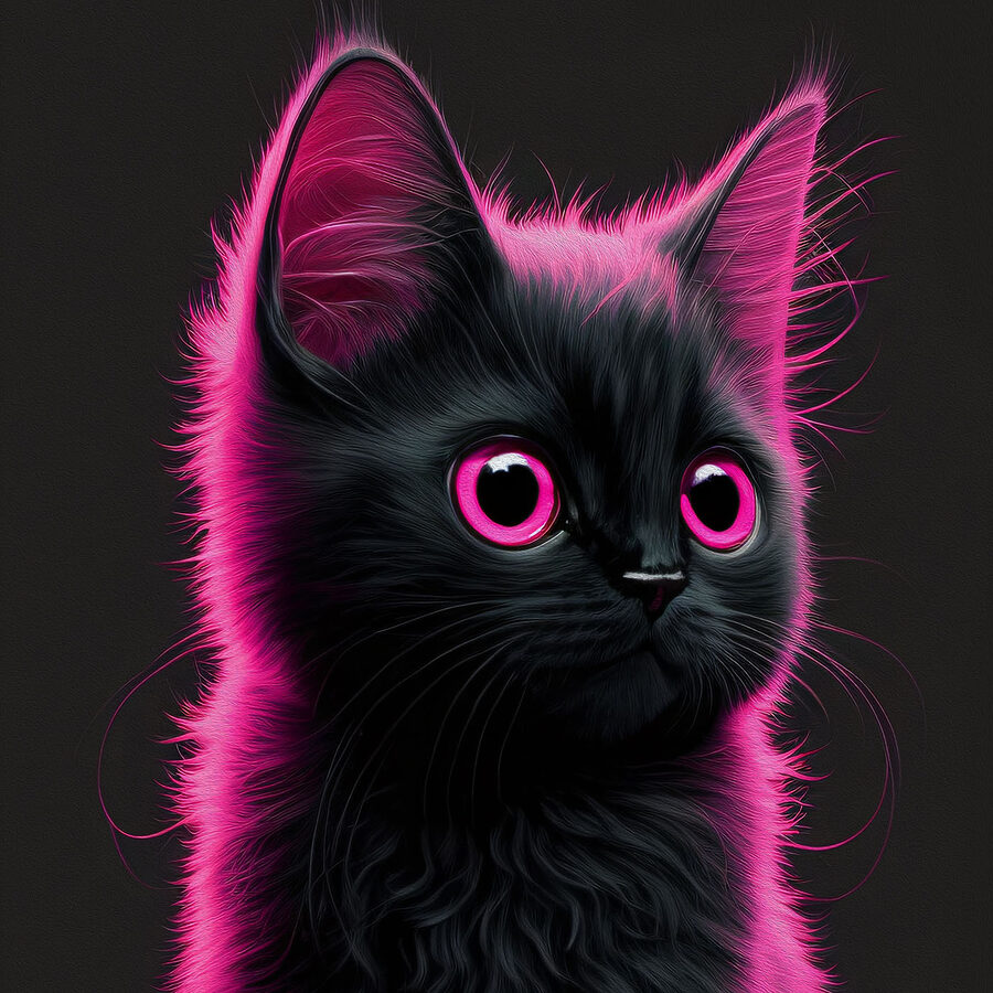 Schwarze Katze mit rosa Haaren