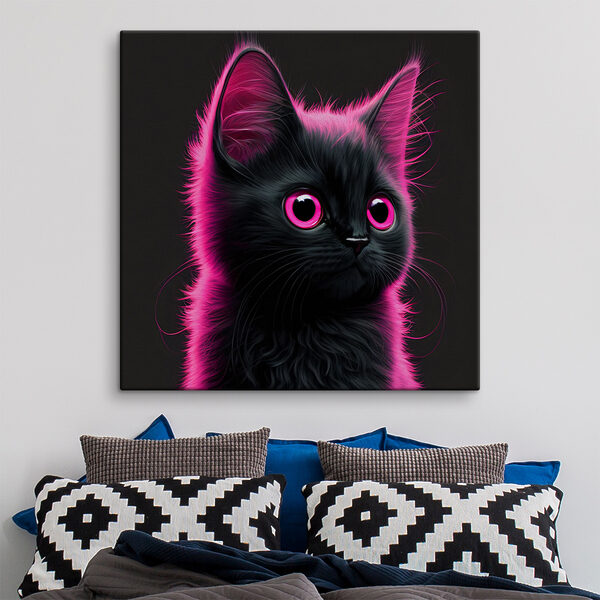 Schwarze Katze mit rosa Haaren Schwarze Katze mit rosa Haaren