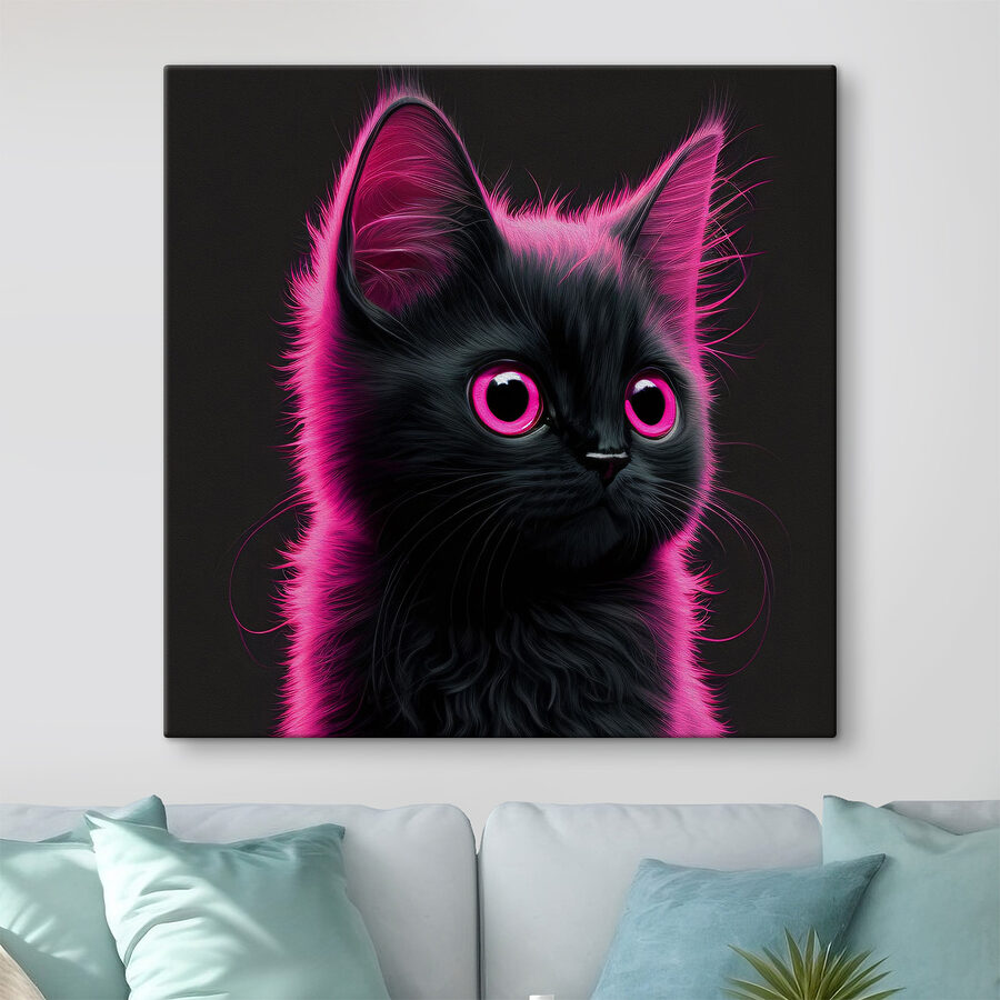 Schwarze Katze mit rosa Haaren