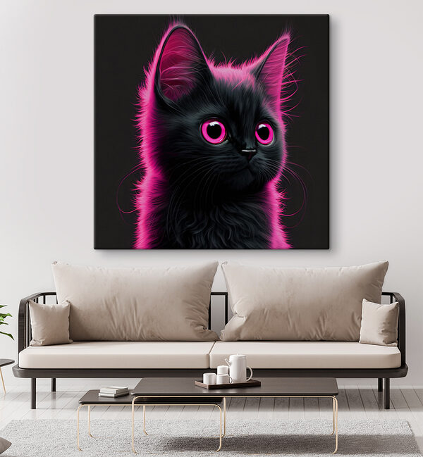 Schwarze Katze mit rosa Haaren Schwarze Katze mit rosa Haaren