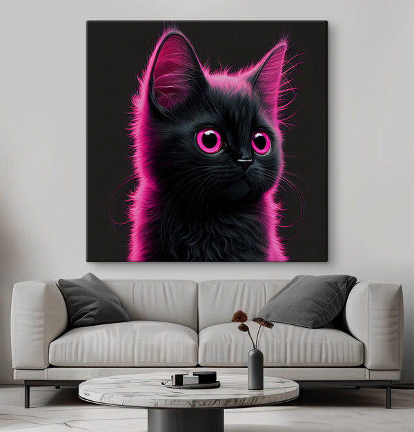 Schwarze Katze mit rosa Haaren Schwarze Katze mit rosa Haaren