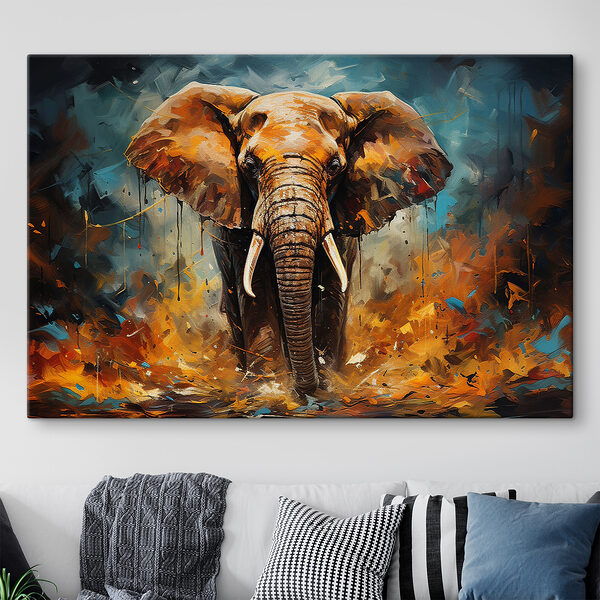 Ein Elefant mit Stoßzähnen und Schmutz Ein Elefant mit Stoßzähnen und Schmutz