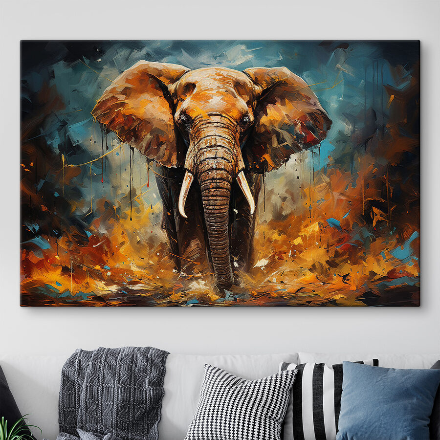 Ein Elefant mit Stoßzähnen und Schmutz