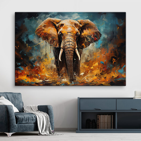 Ein Elefant mit Stoßzähnen und Schmutz Ein Elefant mit Stoßzähnen und Schmutz