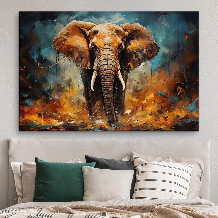 Ein Elefant mit Stoßzähnen und Schmutz