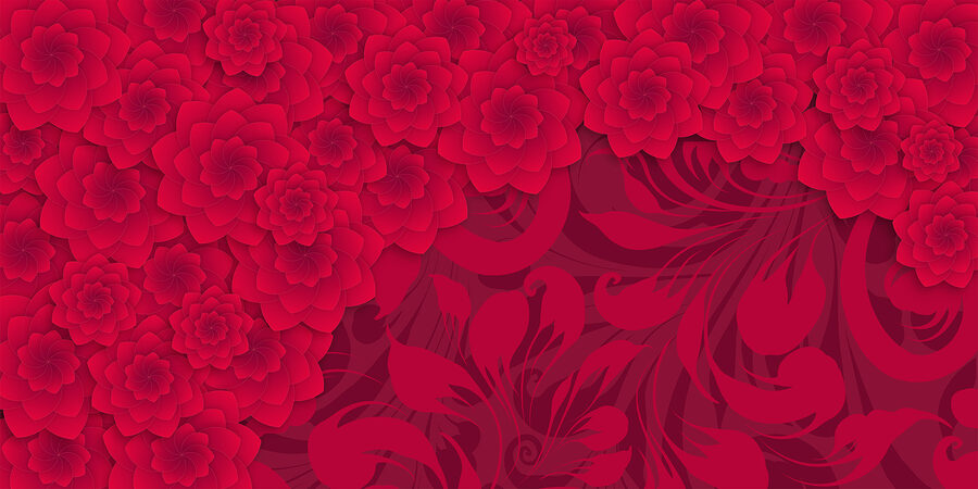 Rotes Blumenmuster auf rotem Hintergrund