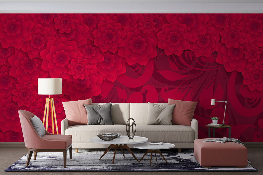 Rotes Blumenmuster auf rotem Hintergrund