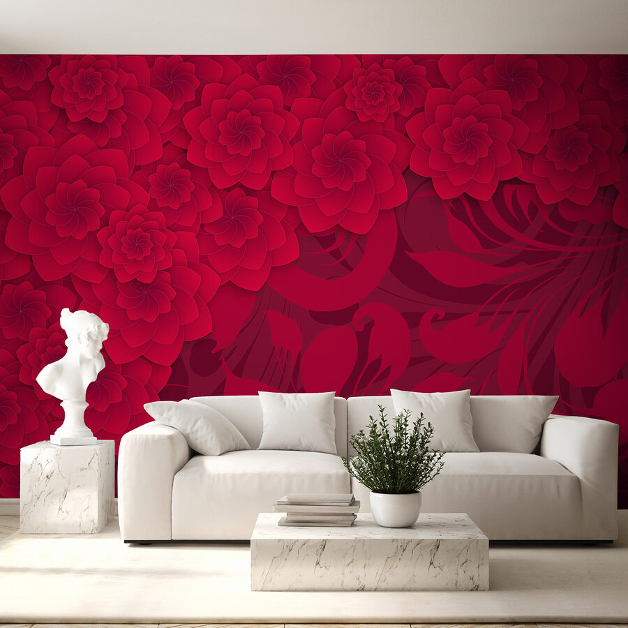 Rotes Blumenmuster auf rotem Hintergrund