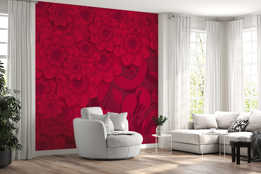 Rotes Blumenmuster auf rotem Hintergrund