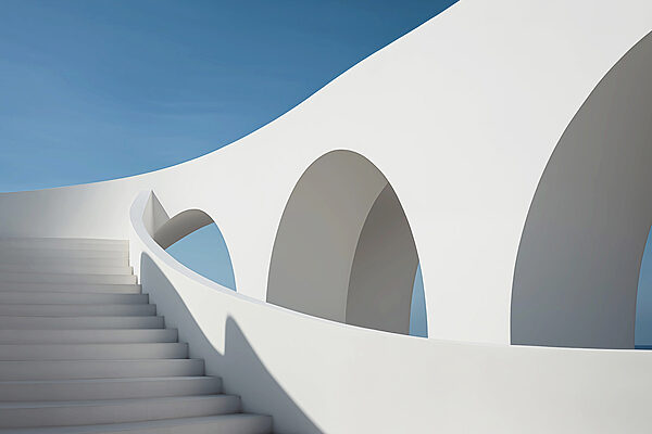 White staircase with arches