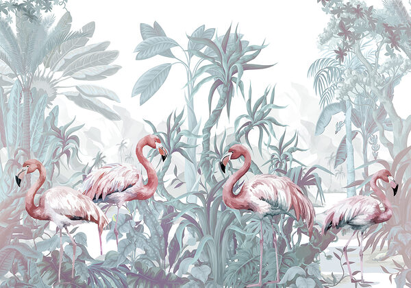 Gruppe von Flamingos in einem Dschungel Gruppe von Flamingos in einem Dschungel
