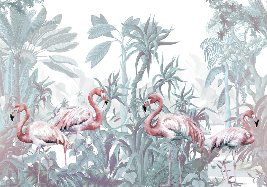 Gruppe von Flamingos in einem Dschungel