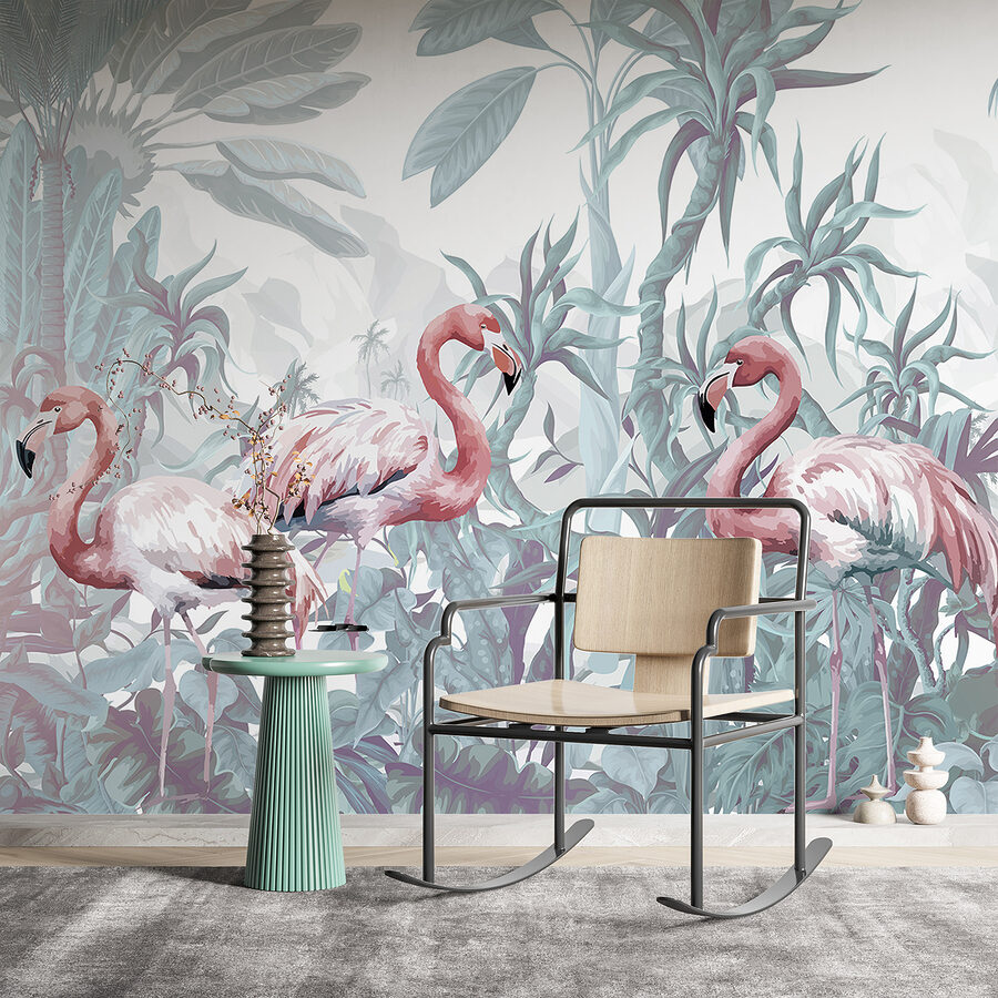 Gruppe von Flamingos in einem Dschungel