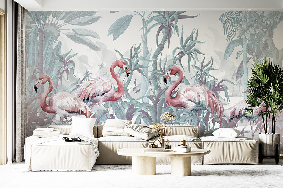 Gruppe von Flamingos in einem Dschungel