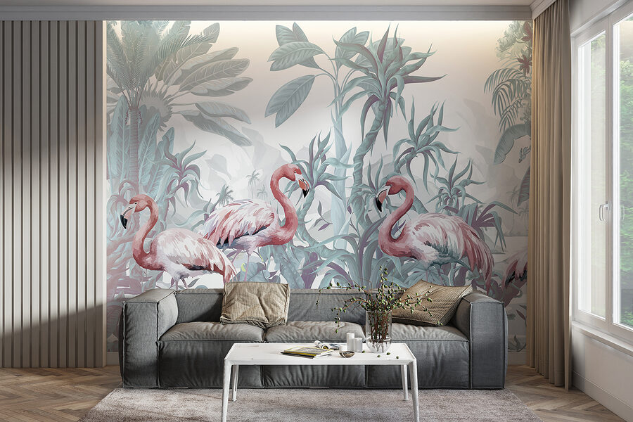 Gruppe von Flamingos in einem Dschungel