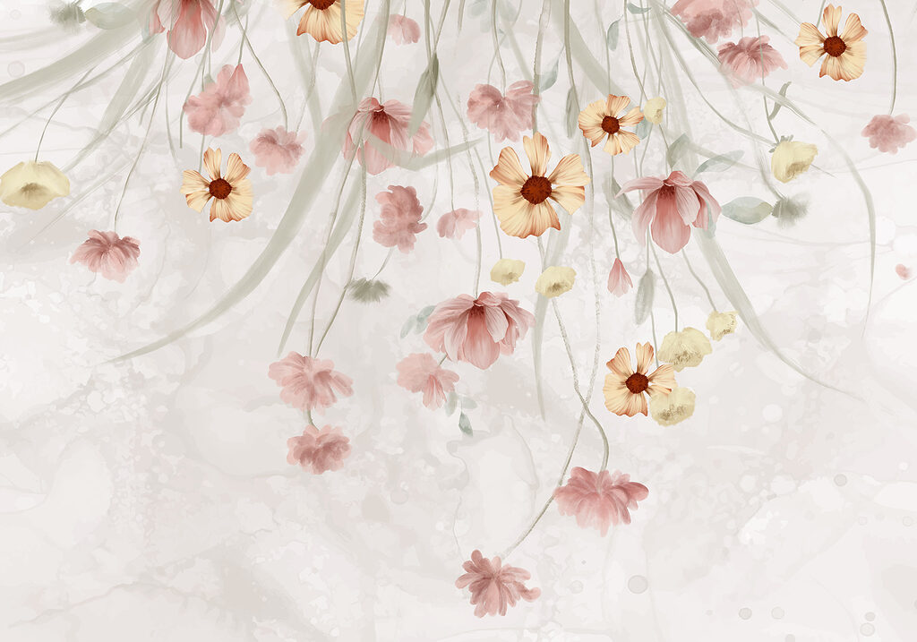 Gemälde von Blumen auf weißem Hintergrund Gemälde von Blumen auf weißem Hintergrund