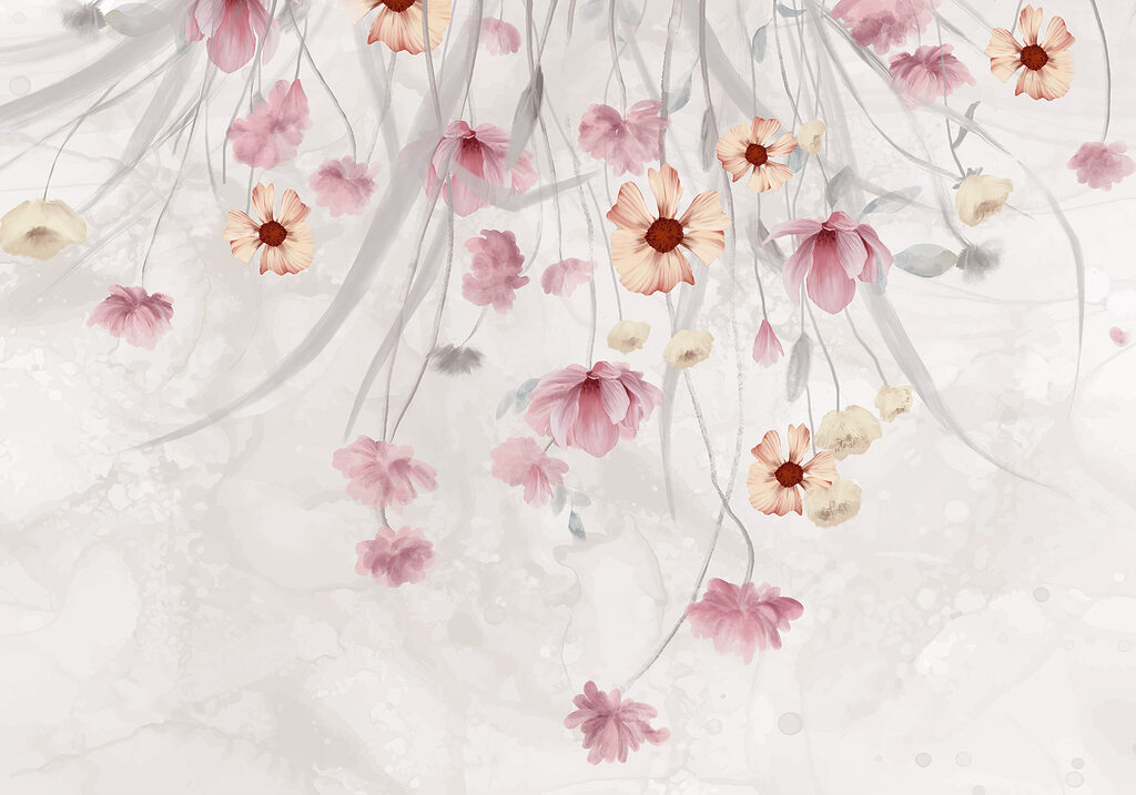 Gemälde von Blumen auf weißem Hintergrund Gemälde von Blumen auf weißem Hintergrund